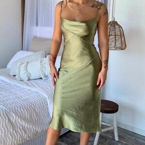 That's So Fetch satin look bias cut Shanae Dress. Olive pale sage green NWT!
